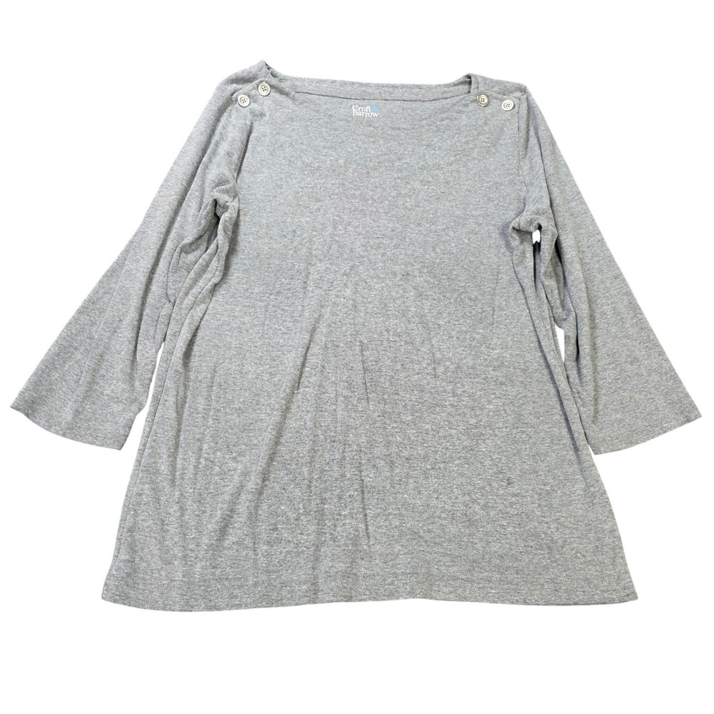 Croft & Barrow Long Sleeve Top Women's Size L Gray Boatโ Neck Button Shoulder